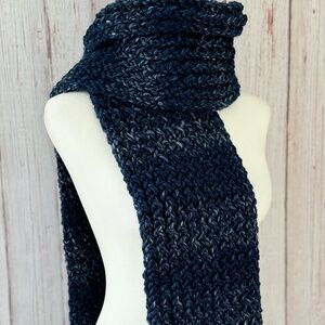 Chunky Blue White Knitted Scarf Long